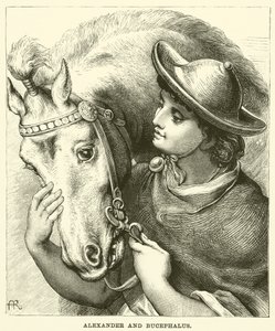 Alexandr a Bucephalus (rytina) od English School