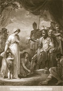 Alfred osvobozující rodinu Hastingsů, ilustrace od Davida Humese Historie Anglie, hospoda. od R. Bowyera, Londýn, 1812 od English School