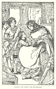 Alfréd Veliký a jeho matka (litografie) od English School