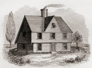 Allyn House, New Plymouth, Severní Amerika, z „Krátké historie anglického lidu“ od J. R. Greena, vydaného v roce 1893 od English School