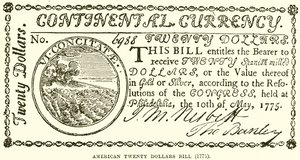 Americká dvacetidolarová bankovka (1775) od English School