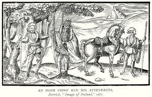 Irský náčelník a jeho doprovod (rytina) od English School