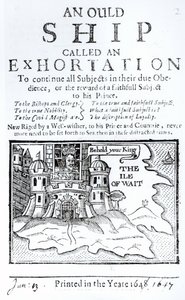 Ould Ship called an Exhortation, Karel I. uvězněný na hradě Carisbrooke na ostrově Wight, cca 1647 od English School