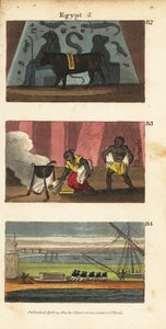 Starověký egyptský idol Osiris jako vůl 82, Omar Saracén vypalující knihovnu Ptolemaia Sotera v roce 642 83 a Napoleonova vojska odnášející hrob Alexandra 84 od English School
