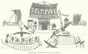Starověké lodě, fac-simile z egyptské malby (rytina) od English School