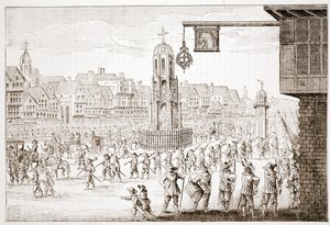 Starověký pohled na Cheapside, z La Serres Entree de la Revne Mere du Roy, ukazující procesí Marie Medicejské od English School