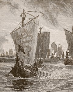 Anlaff vplouvá do řeky Humber, ilustrace z Cassells Illustrated History of England (sépiová fotografie) od English School