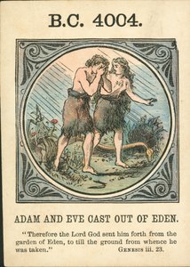Anno Mundi: BC 4004, Adam And Eve Cast Out Of Eden (barevná litografie). od English School