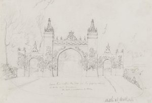 Arch ve Wothorp, Cambridgeshire, postavený přivítat královnu Viktorii a prince Alberta na cestě do Burghley House od English School