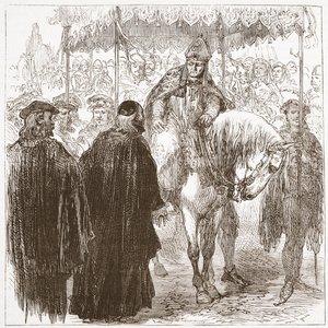 Arcibiskup Arundel v Oxfordu, ilustrace z Historie protestantismu od Jamese Aitkena Wylie (1808-1890), hospoda. 1878 od English School