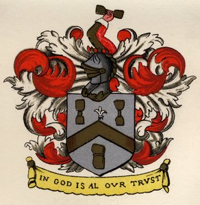 Arms of the Bricklayers and Tilers of the Gateshead Chapter, 1671, z The History of Freemasonry, svazek II, publikoval Thomas C. Jack, Londýn, 1883 od English School