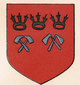 Arms of the Masons of Cologne, z The History of Freemasonry, svazek II, publikoval Thomas C. Jack, Londýn, 1883 od English School