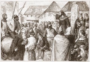 Arnold of Brescia Preaching, ilustrace z Historie protestantismu od Jamese Aitkena Wylie (1808-1890), hospoda. 1878 od English School