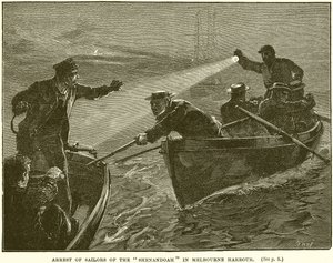 Zatčení Sailors of the Shenandoah v Melbourne Harbor od English School