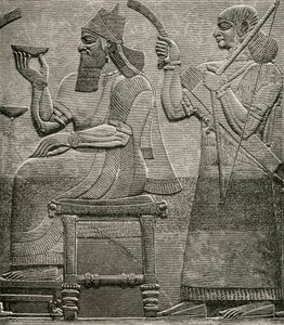 Ashur-nasir-pal II, z basreliéfu v Britském muzeu, z The Worlds Inhabitants od G.T. Bettany, publikoval 1888 od English School