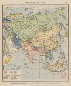 Asie, politická mapa (barevná litografie) od English School