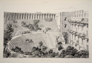 Aspendu - Interiér divadla, z knihy The Principal Ruins of Asia Minor, vyd. 1863 (litografie) od English School