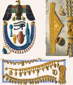 Různé neidentifikované egyptské šperky od English School