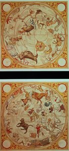 Astrologický kalendář, znamení zvěrokruhu, kolem 1660 (ručně kolorovaná rytina) od English School