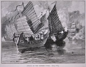 Útok na čínské džunky v roce 1841 (litho) od English School