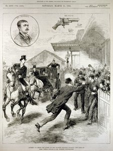 Pokus o zastřelení královny na nádraží ve Windsoru, z "The Illustrated London News", 11. března 1882 od English School