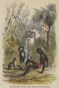 Australský domorodec a anglický cestovatel (barevné rytí) od English School