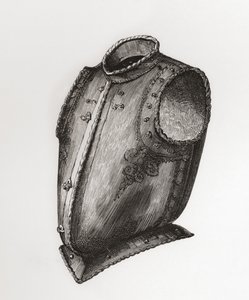 Zadní část a náprsník, vpředu rozepínací, známý jako vesta Breastplate, kolem roku 1580, z knihy The British Army: Its Origins, Progress and Equipment, vydané v roce 1868. od English School