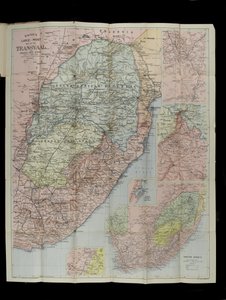 Baconova velká mapa Transvaal Orange Free State a Natal s rozšířením na jih do Port Elizabeth, Jižní Afrika od English School