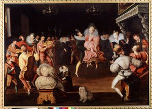 Ples na dvoře anglických hudebníků a tanečníků. Malířství anglické školy 16. století. Londýn, národní galerie portrétů. od English School
