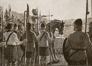 Bannockburn: Bruce si prohlíží své vojáky před bitvou, ilustrace z Cassells Illustrated History of England (sépiová fotografie) od English School