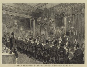 Banket pro generálmajora Sira Fredericka Robertse v United Service Club, ilustrace pro The Graphic, 4. prosince 1880,