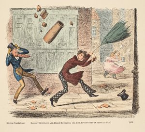 Barney Buntline a Billy Bowling; aneb The Advantages of Being at Sea, pub. 1835 (ručně kolorovaná rytina) od English School