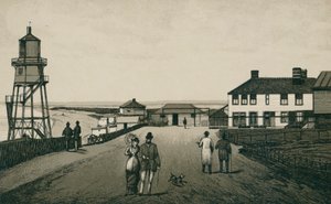 Koupaliště a písky, Dovercourt (litografie) od English School