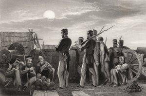 Baterie v Lucknow, obránci na pozoru, z „Historie indické vzpoury“ od English School