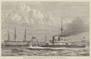 Bitevní lodě z let 1800 a 1875, Nelsonova "Victory" a "Devastation" (rytina) od English School