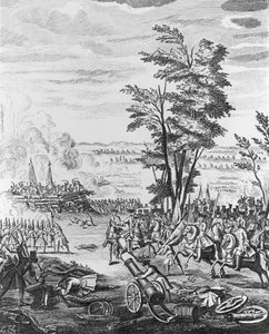 Bitva u Malplaquet, 11. září 1709, z „Historie královny Anny“, 1740 od English School