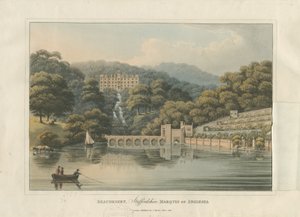 Beaudesert Hall and Park: barevná rytina akvatinty, 1816 od English School