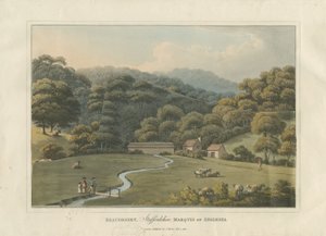 Beaudesert Park: barevná rytina akvatinty, 1816 od English School