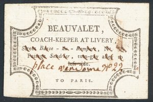 Beauvalet, trenér v livreji, obchodní karta od English School