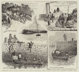 Než existoval Forth Bridge, překročil Forth před pěti a dvaceti lety (rytina) od English School