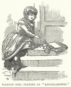 Belgická dívka hrající si na "Knucklebones" (rytina) od English School