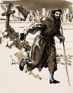 Ve víře, že objevil El Dorado, vztyčil mnich kříž, aby si nárokoval zářící město (kvaš na papíře) od English School