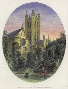 Bell Harry Tower, Canterburská katedrála, Kent (barevná rytina) od English School