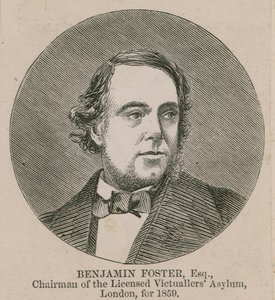 Benjamin Foster, předseda organizace Licensed Victuallers Asylum, Londýn, 1859 od English School