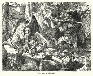 Beowulf umírá (rytina) od English School