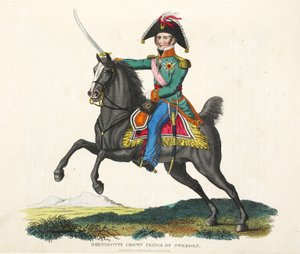 Bernadotte, korunní princ Švédska, hospoda. od Richarda Evanse, engr Romney, ilustrace z Historický popis bitvy u Waterloo od Williama Mudforda, 1816 od English School
