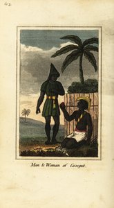 Bijogos muž a žena z Cazegut (Bissagos Islands, Guinea Bissau, západní Afrika) od English School