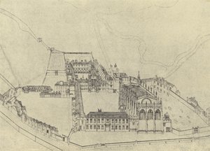 Pohled z ptačí perspektivy na Eton College (hlubotisk) od English School