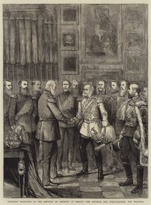 Oslava narozenin německého císaře v Berlíně, císaře a polního maršála von Wrangela (rytina) od English School