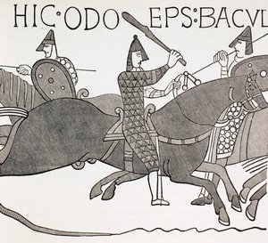 Biskup Eudes drží svou štafetu úřadu v bitvě u Hastingsu, kolem roku 1880 od English School